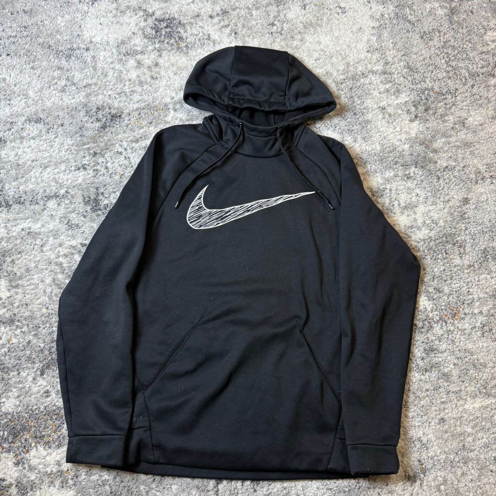 Nike‎ Dri-FIT Mens Black Graphic Swoosh Pullover Hoodie Size Small Activewear